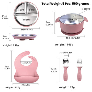 Toddly Mealmate Stainless Steel Feeding Set With Silicone Suction Cover for Baby - Led Weaning Baby Feeding Set