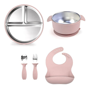 Toddly Mealmate Stainless Steel Feeding Set With Silicone Suction Cover for Baby - Led Weaning Baby Feeding Set
