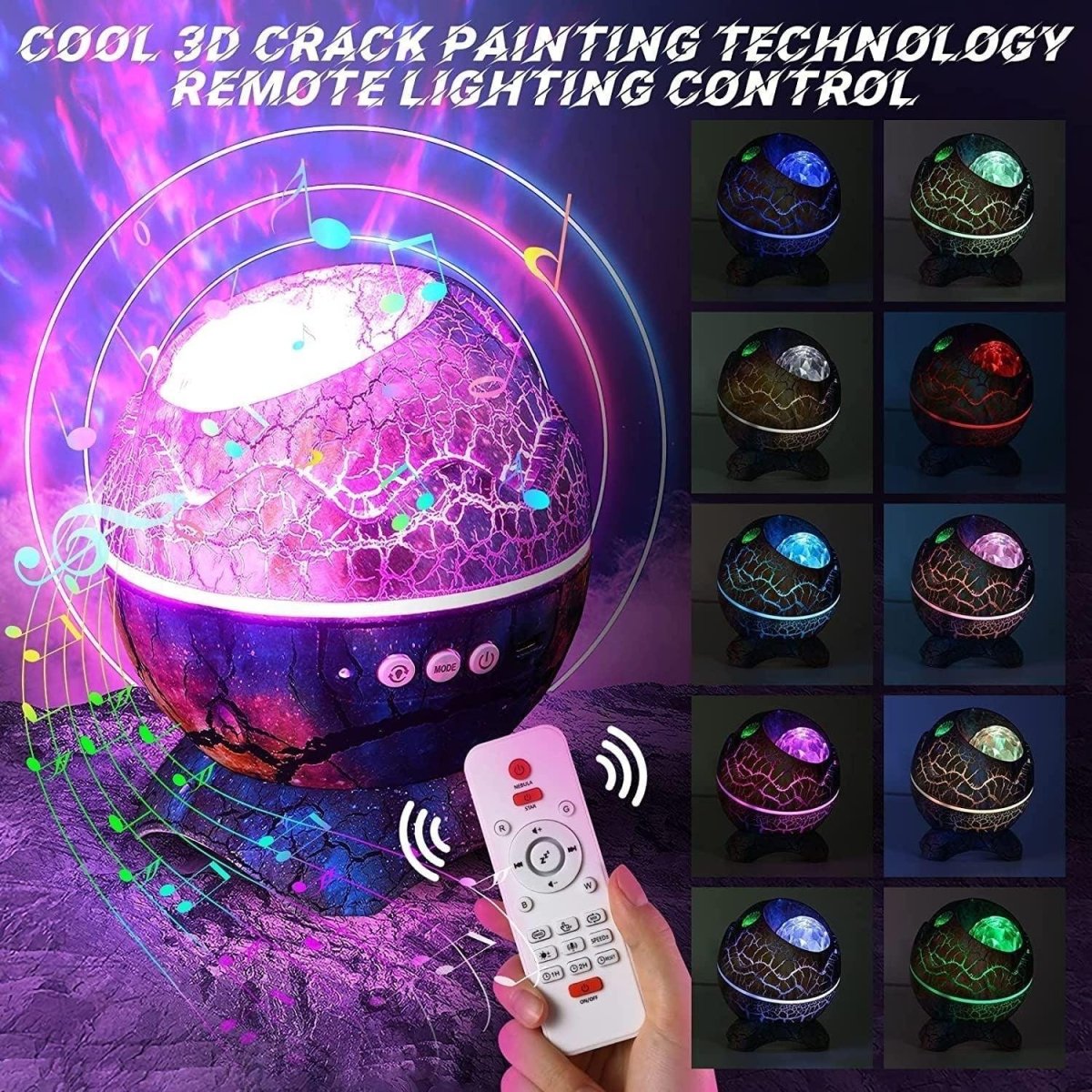 Glowly 4-in-1 Dino Egg Galaxy Projector Night Light with White Noise - Babies Mart Australia